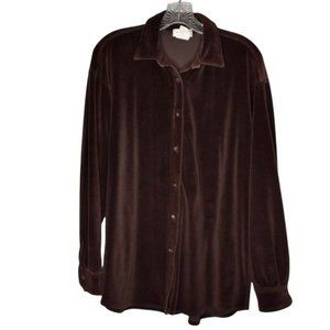 Jones New York Sport Brown  Button Front Collared Velour Jacket L